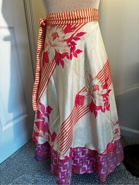 Floral Pink and Cream Maxi Wrap Skirt